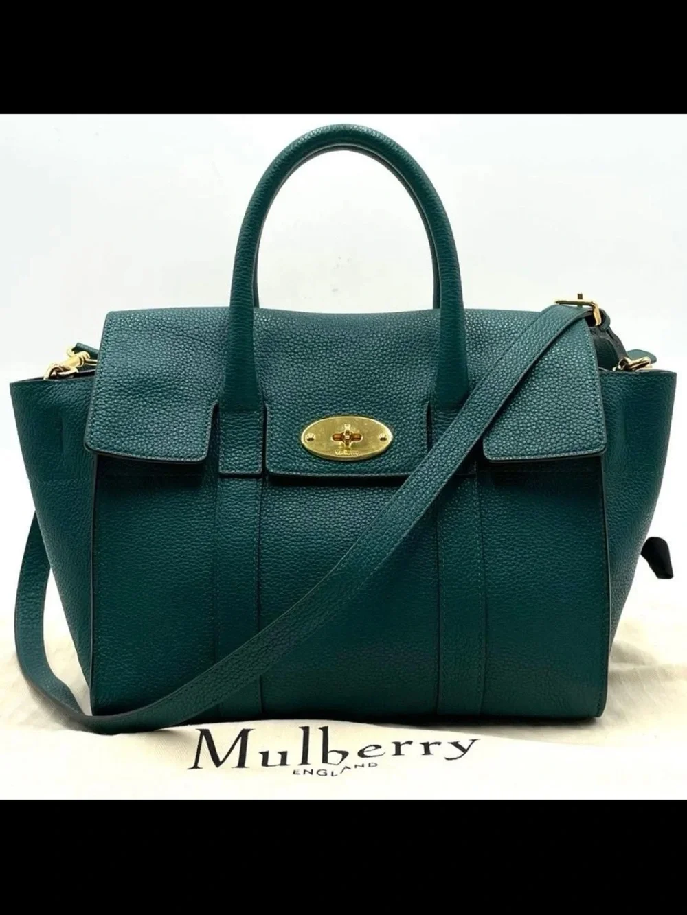 Mulberry Dark Green Leather Satchel with Shoulder Strap